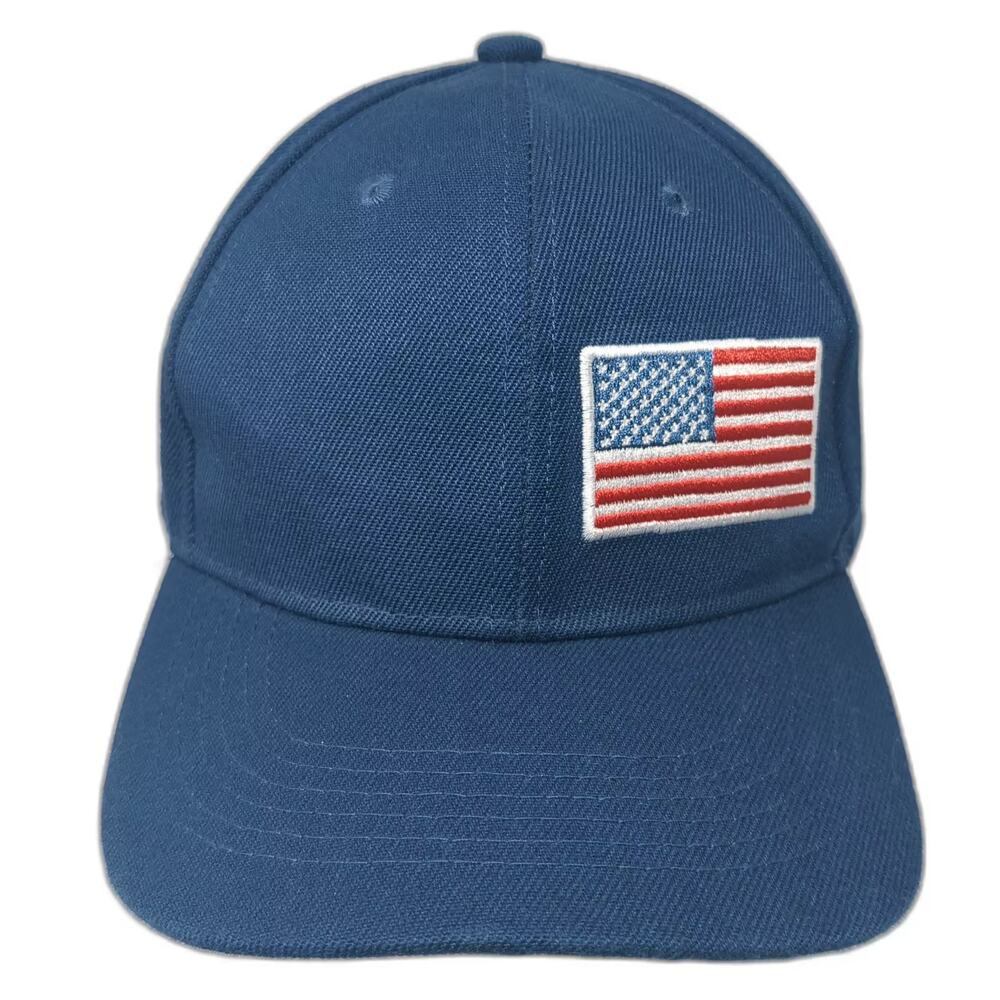 AMPRO Baseball Cap Blue Red American Flag Patch Embroidered OS Strapback Hat
